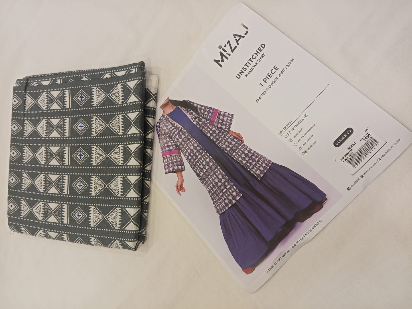 Mizaj 1pc Unstitched Khaddar Shirt | Grey