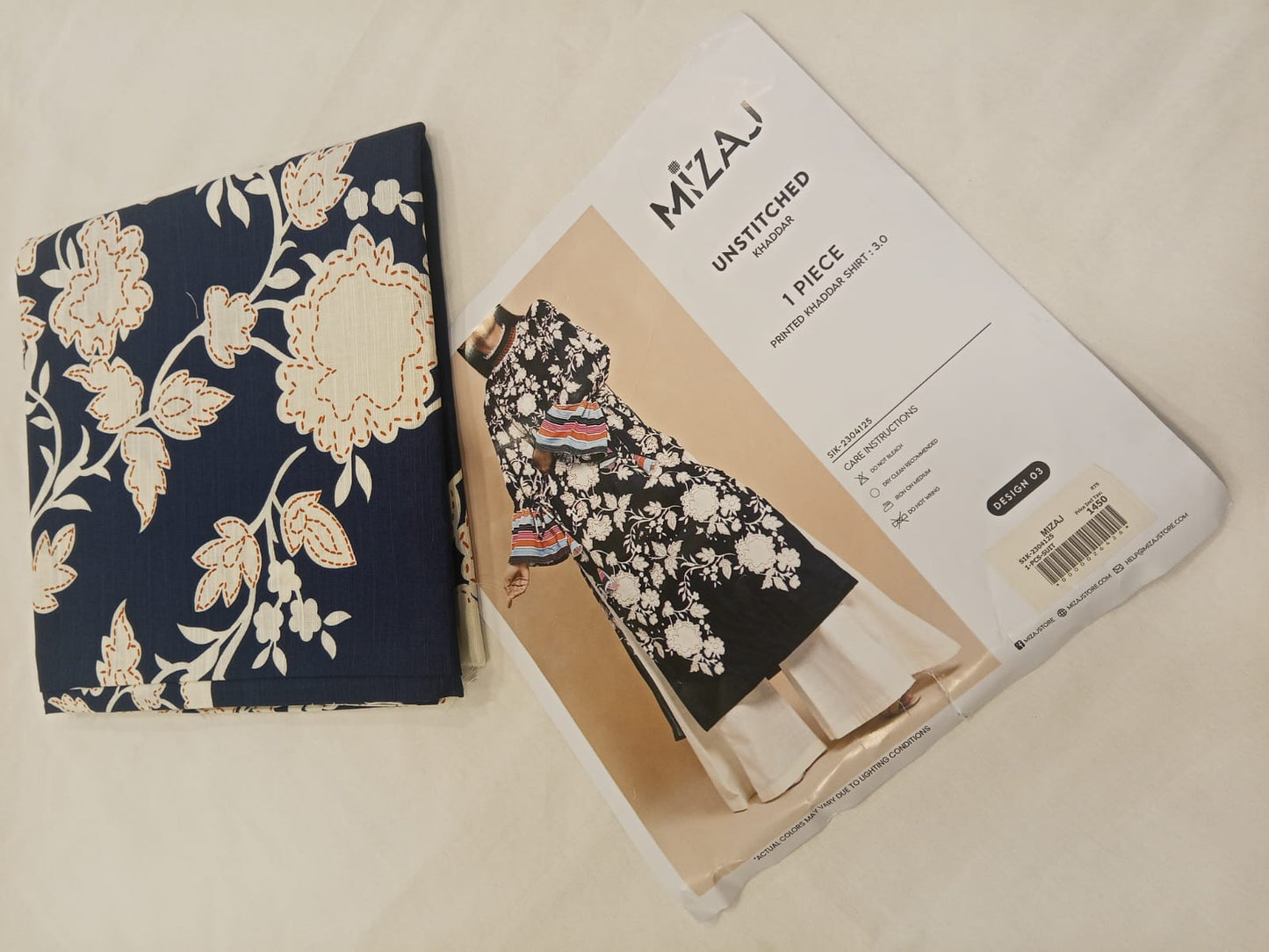 Mizaj 1pc Unstitched Khaddar Shirt | Dark Navy Blue
