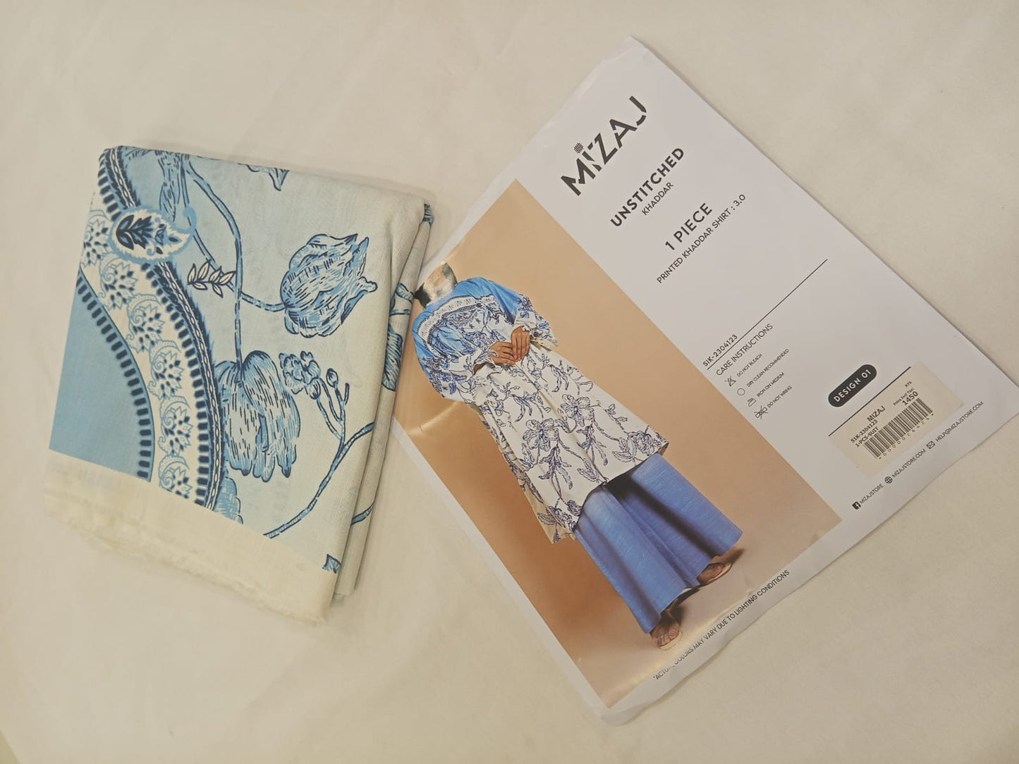 Mizaj 1pc Unstitched Khaddar Shirt | Ash White