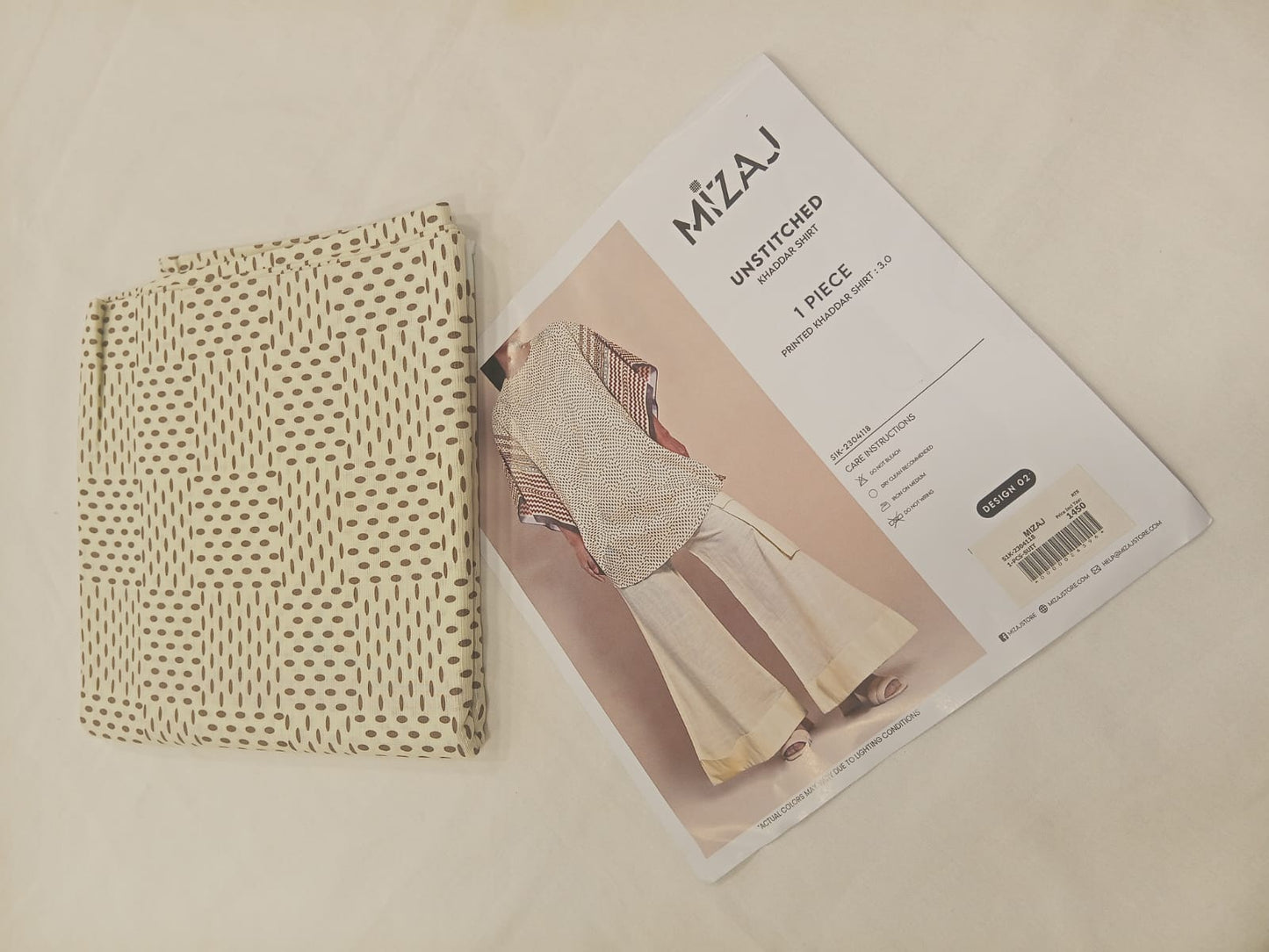 Mizaj 1pc Unstitched Khaddar Shirt | Ash White