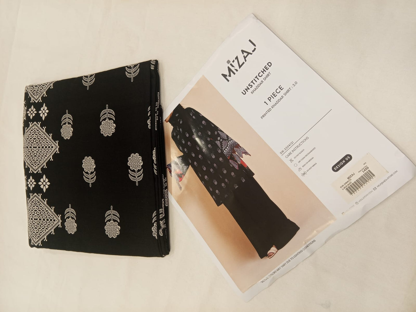 Mizaj 1pc Unstitched Khaddar Shirt | Black