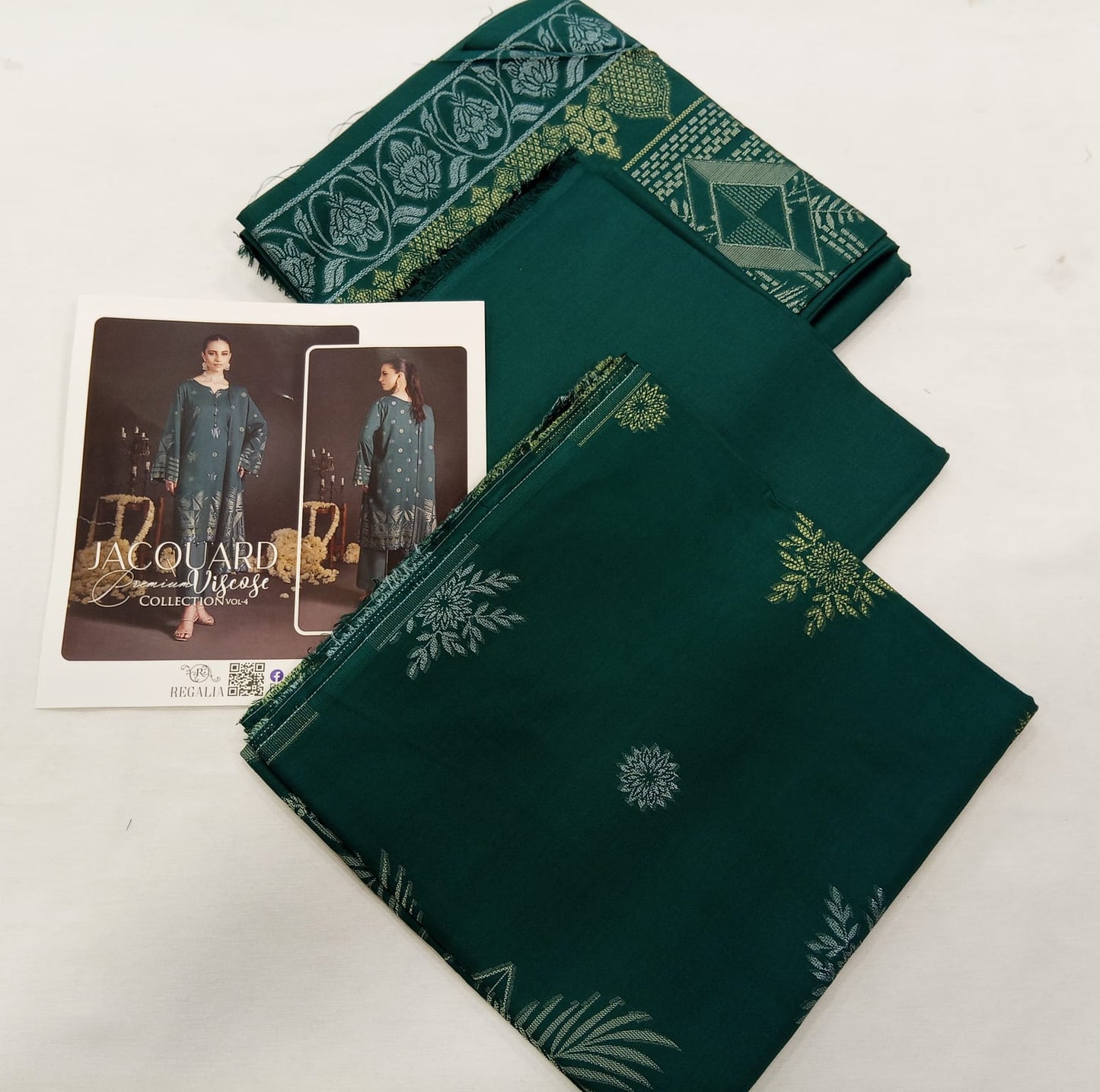 Bottle Green | Regalia 3pc Unstitched Jacquard Viscose