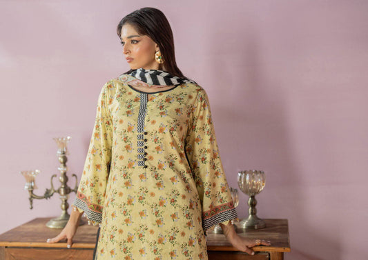 Salina 3pc Unstitched Mid Summer Cotton | Light Lemon