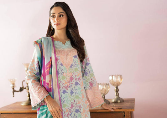 Salina 3pc Unstitched Mid Summer Cotton | Light Sky