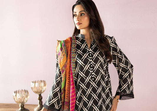 Salina 3pc Unstitched Mid Summer Cotton | Black