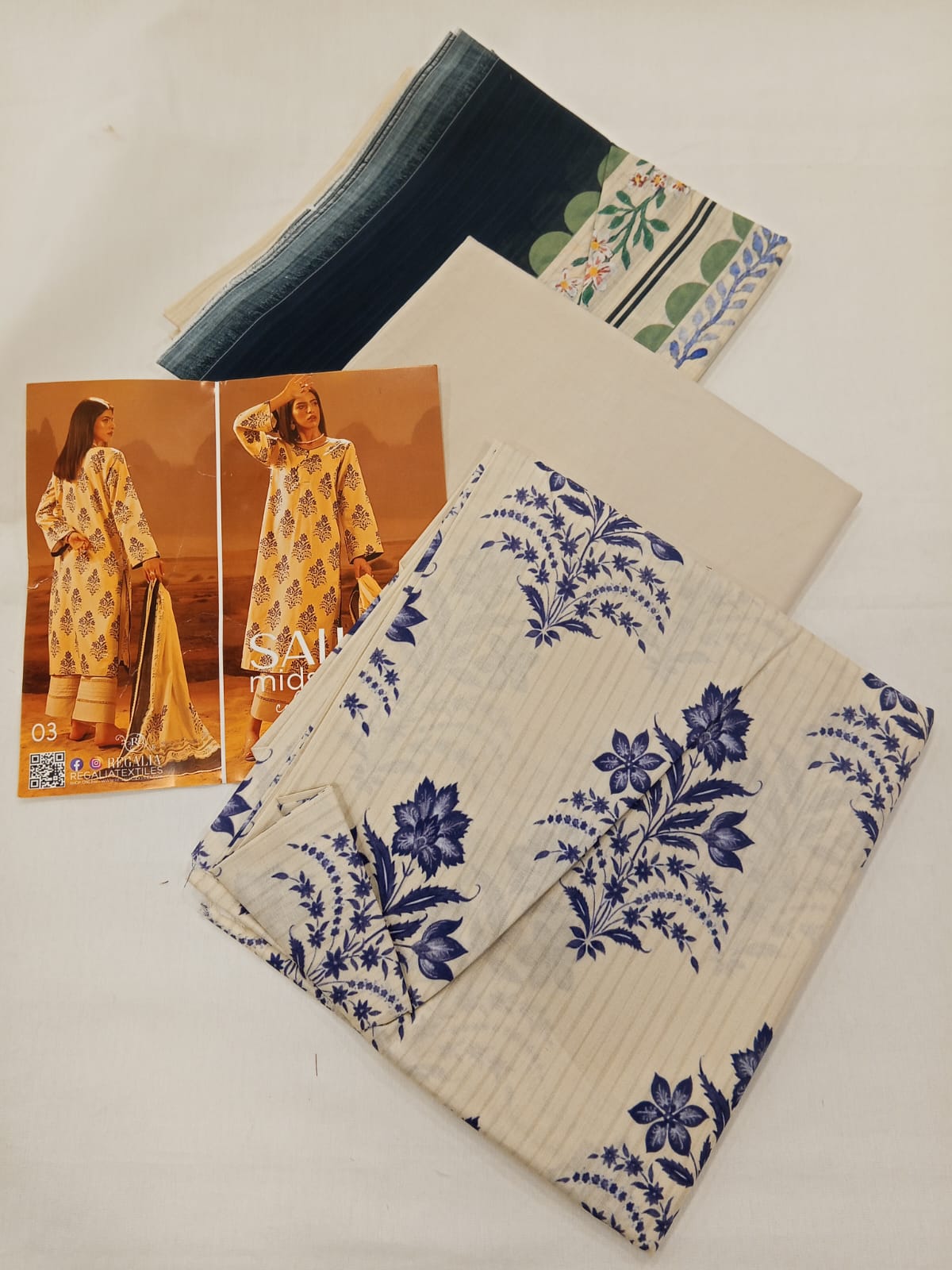 Salina 3pc Unstitched Mid Summer Cotton | Ash White