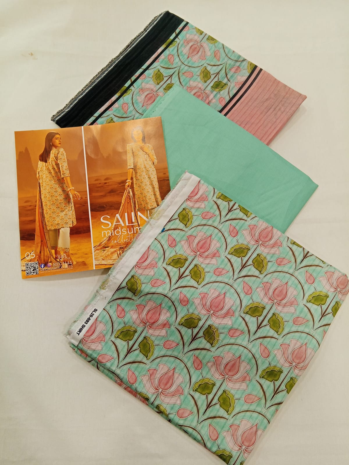 Salina 3pc Unstitched Mid Summer Cotton | Aqua Green