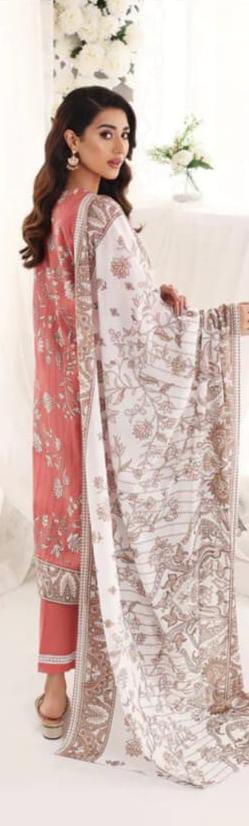 A model wearing the Nishat 3pc Unstitched Doriya Lawn Red suit