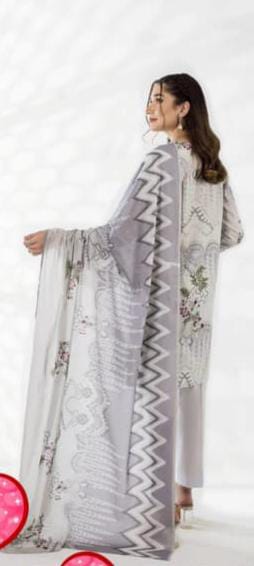 Detail of the Super Fine Printed Lawn Dupatta of the Nishat 3pc Unstitched Doriya Lawn Ash White suit