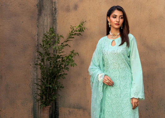 Kaari Noir Luxury Chikankari 3 Piece | Sea Green