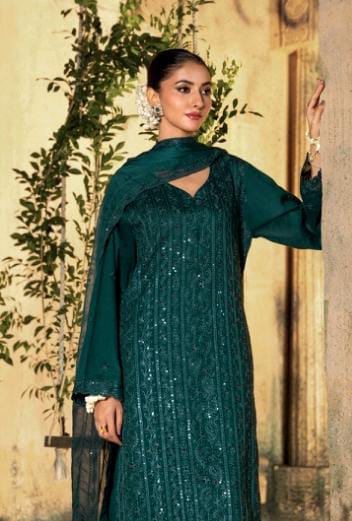 Kaari Noir Luxury Chikankari 3 Piece | Zinc