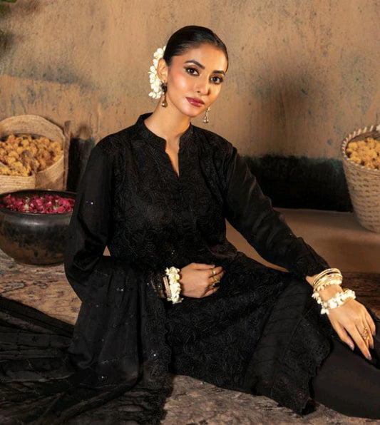 Kaari Noir Luxury Chikankari 3 Piece | Black