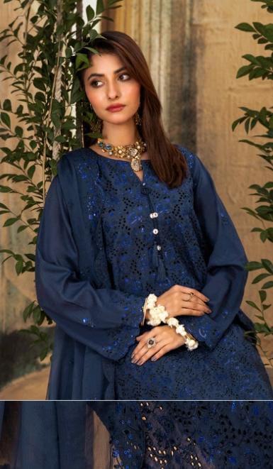 Kaari Noir Luxury Chikankari 3 Piece | Blue