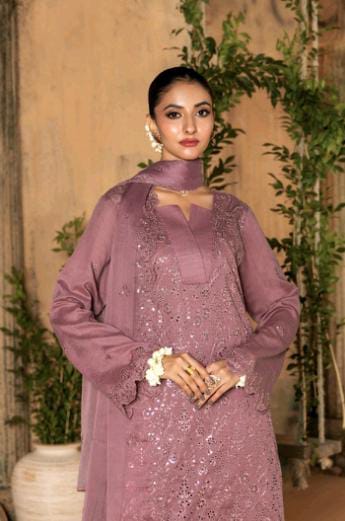 Kaari Noir Luxury Chikankari 3 Piece | Tea Pink
