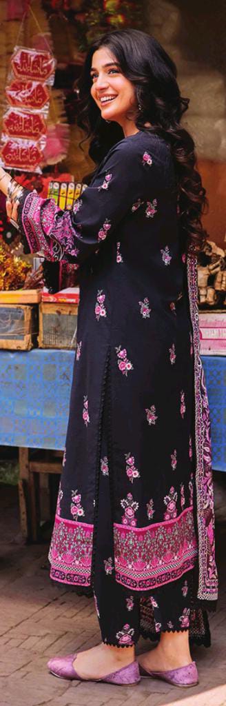 Asim Jofa 3pc Unstitched Khaddar Suit | Black