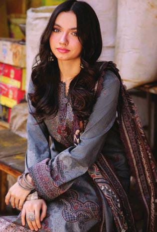 Asim Jofa 3pc Unstitched Khaddar Suit | Grey