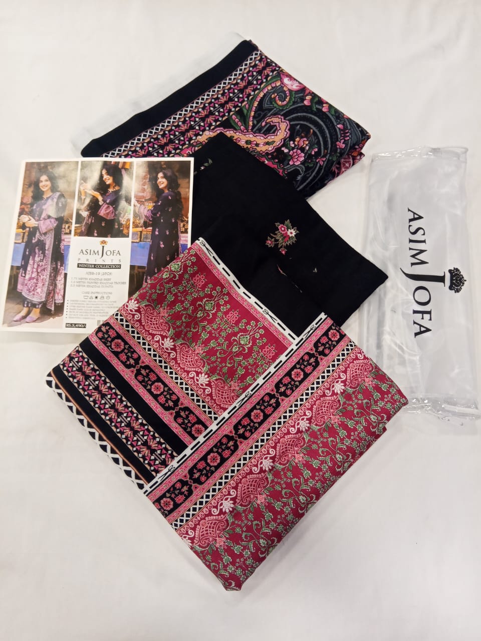 Asim Jofa 3pc Unstitched Khaddar Suit | Black