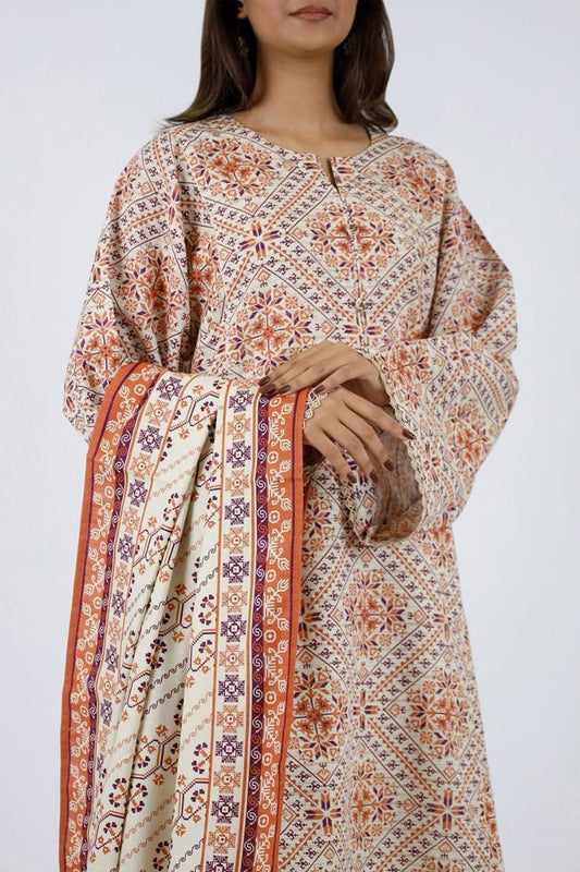 Saya 3pc Unstitched Khaddar Suit | Ivory