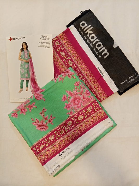 Green | Alkaram 2pc Unstitched Lawn Suit