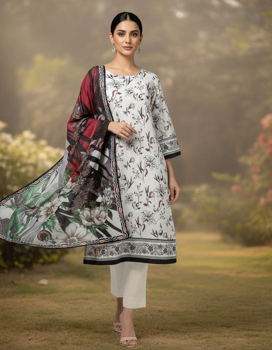 Gul Ahmed 3pc Unstitched Khaddar Suit | White