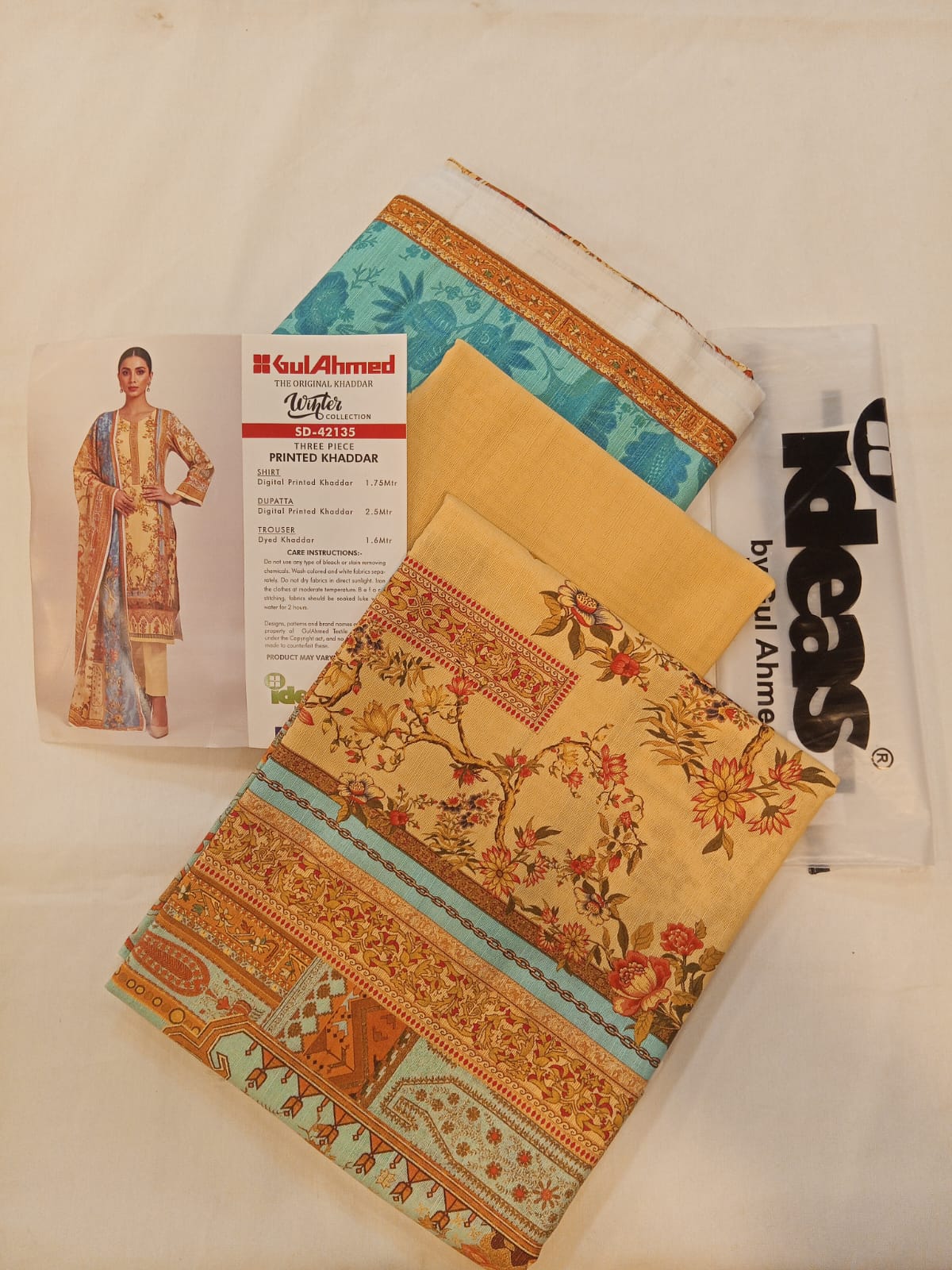 Gul Ahmed 3pc Unstitched Khaddar Suit | Lemon yellow