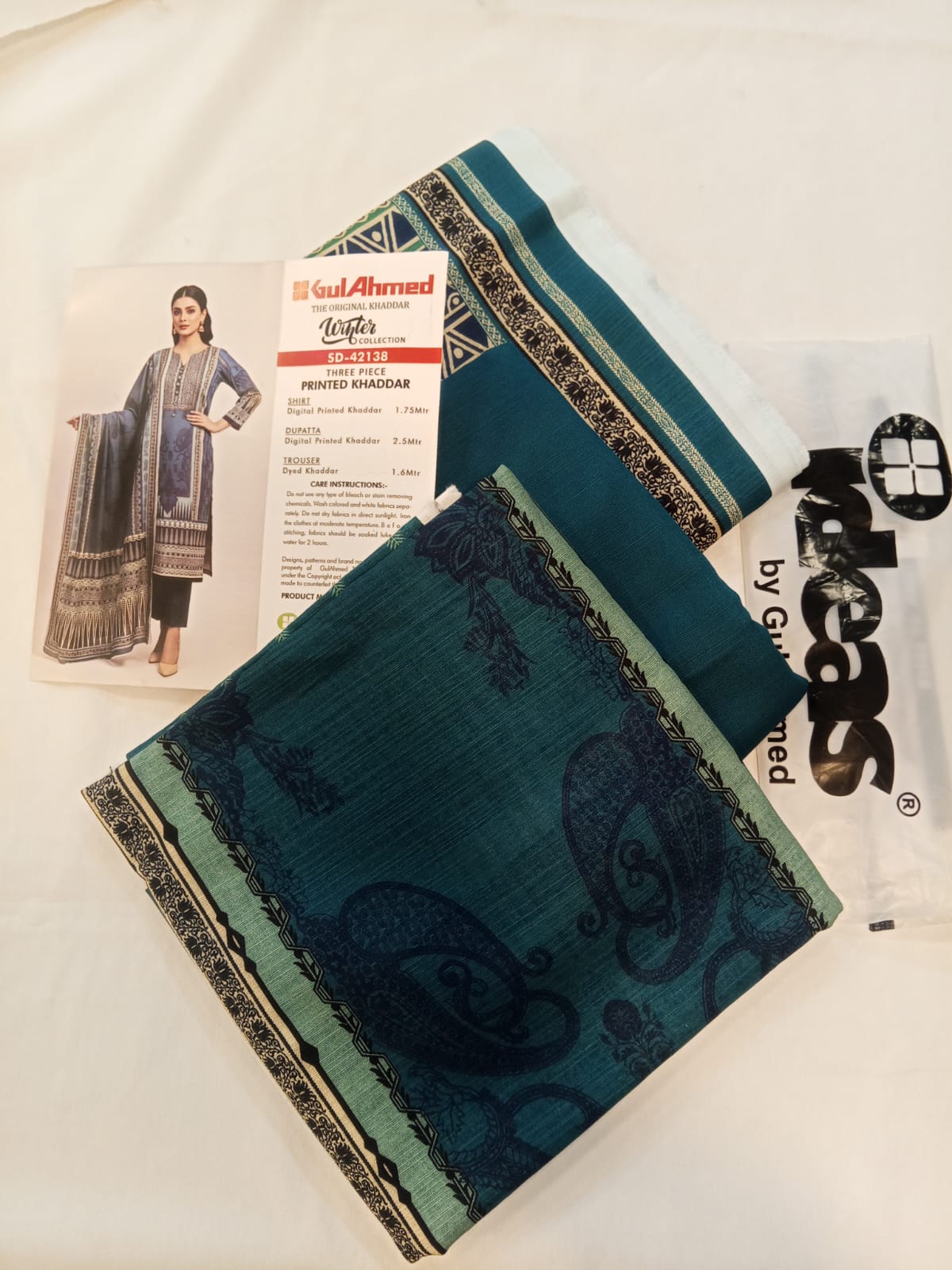Gul Ahmed 3pc Unstitched Khaddar Suit | Petrol Blue
