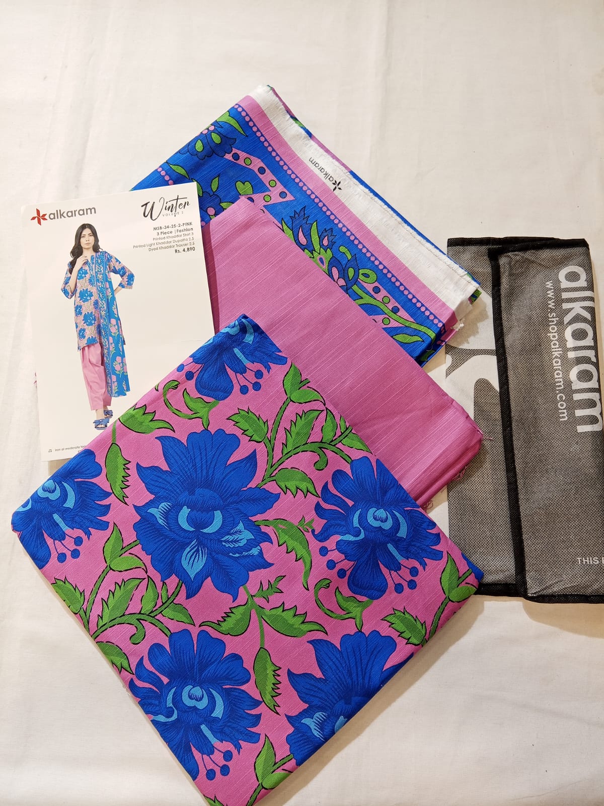 Alkaram 3pc Unstitched Khaddar Suit | Pink