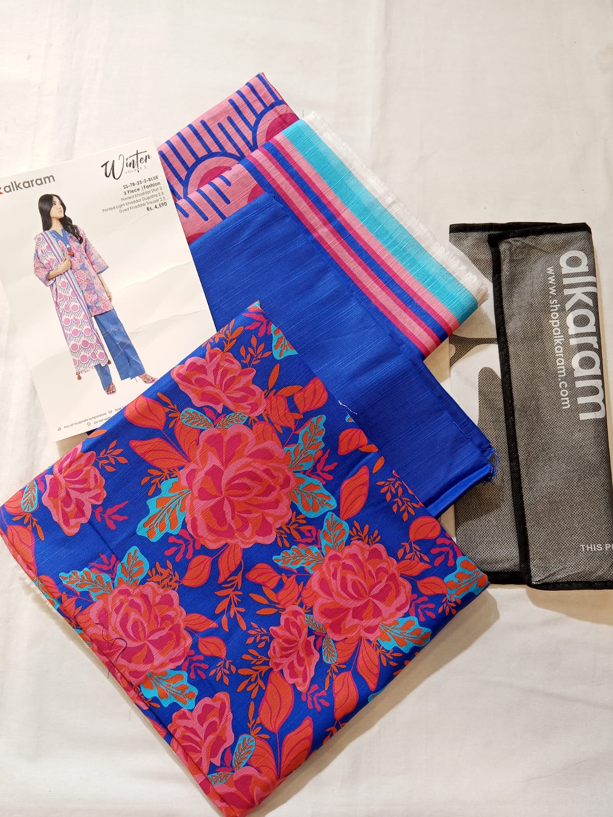 Alkaram 3pc Unstitched Khaddar Suit | Blue