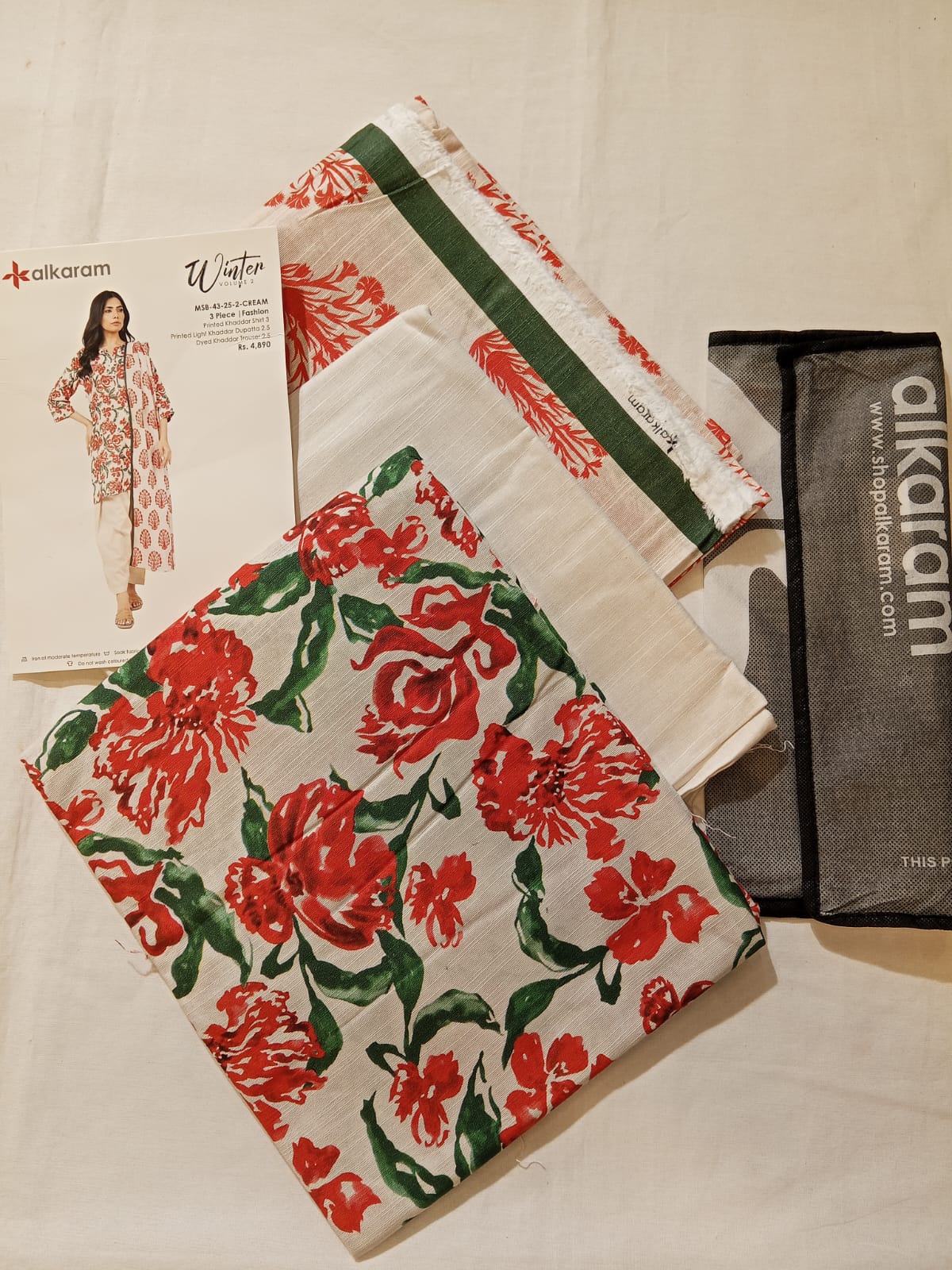 Alkaram 3pc Unstitched Khaddar Suit | Cream