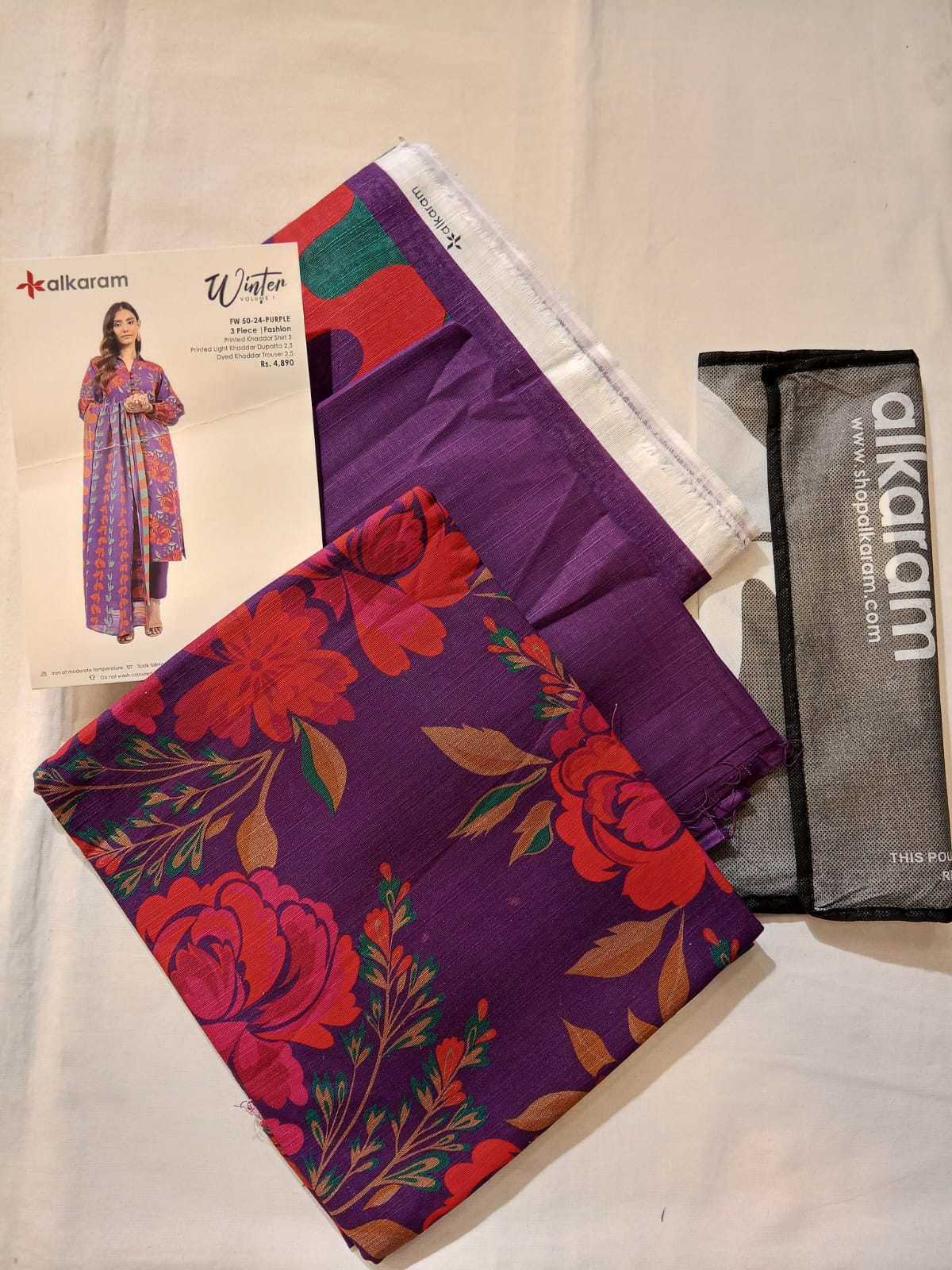 Alkaram 3pc Unstitched Khaddar Suit | Purple