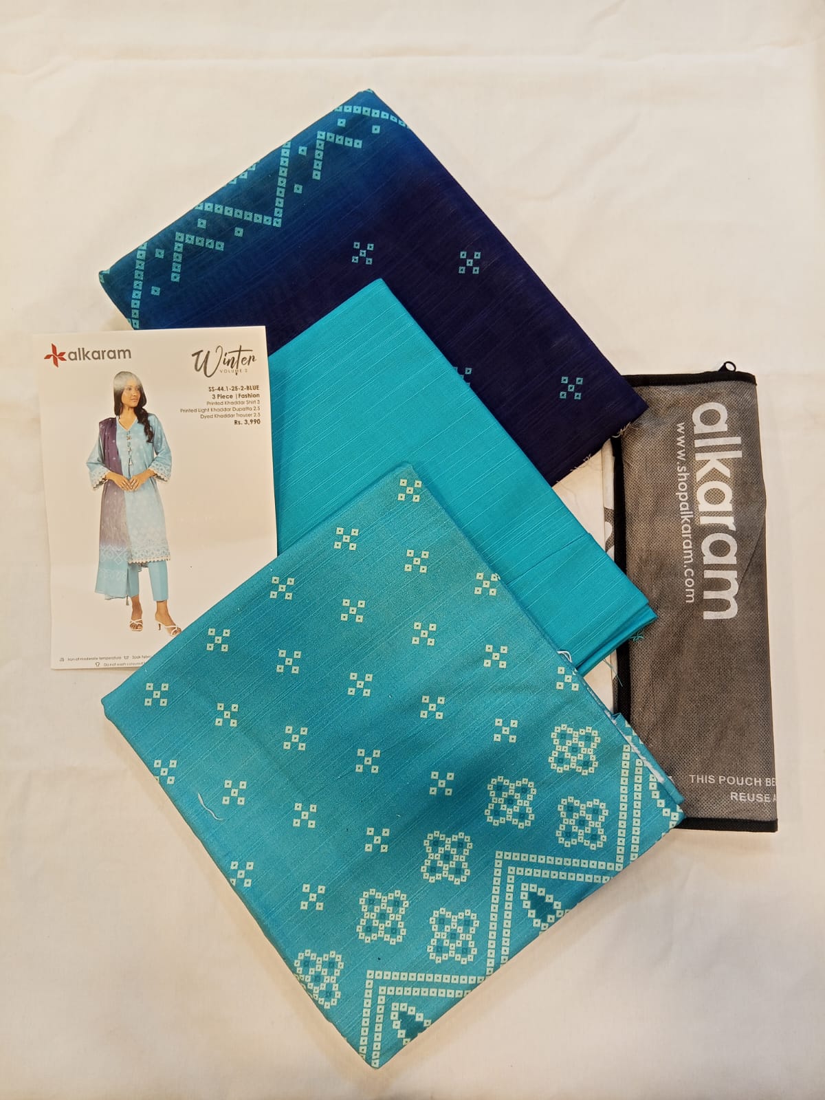 Alkaram 3pc Unstitched Khaddar Suit | Blue
