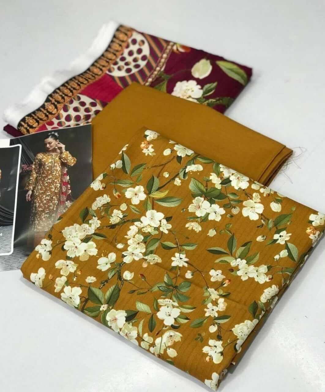 Salina 3pc Unstitched Linen | Mustard