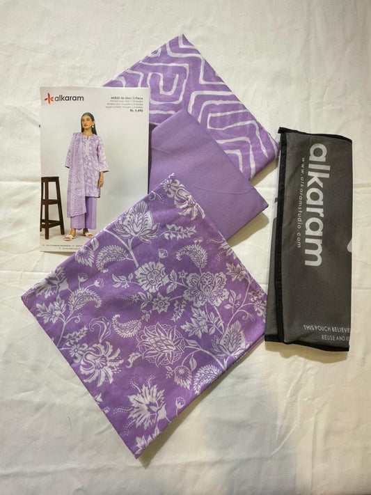 Lilac| Al-Karam 3pc Unstitched Lawn Suit