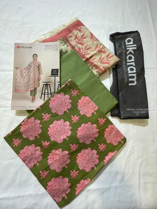 Green | Al-Karam 3pc Unstitched Lawn Suit