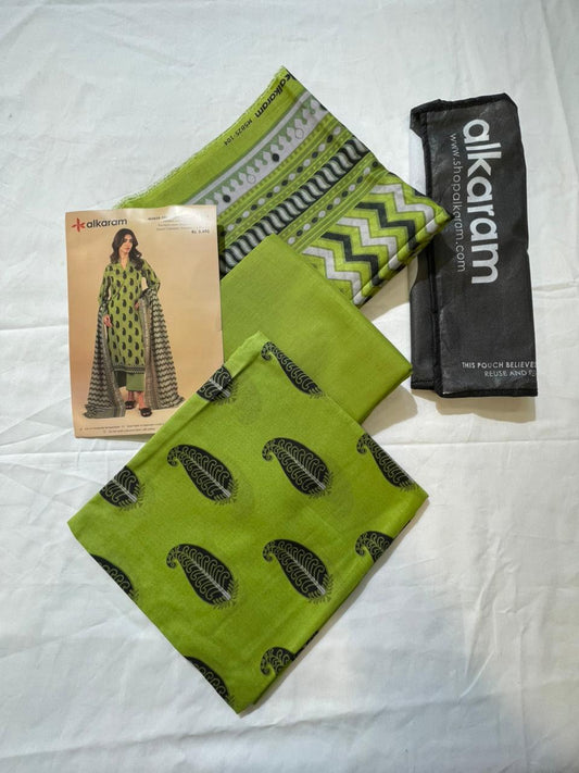 Olive Green | Al-Karam 3pc Unstitched Lawn Suit