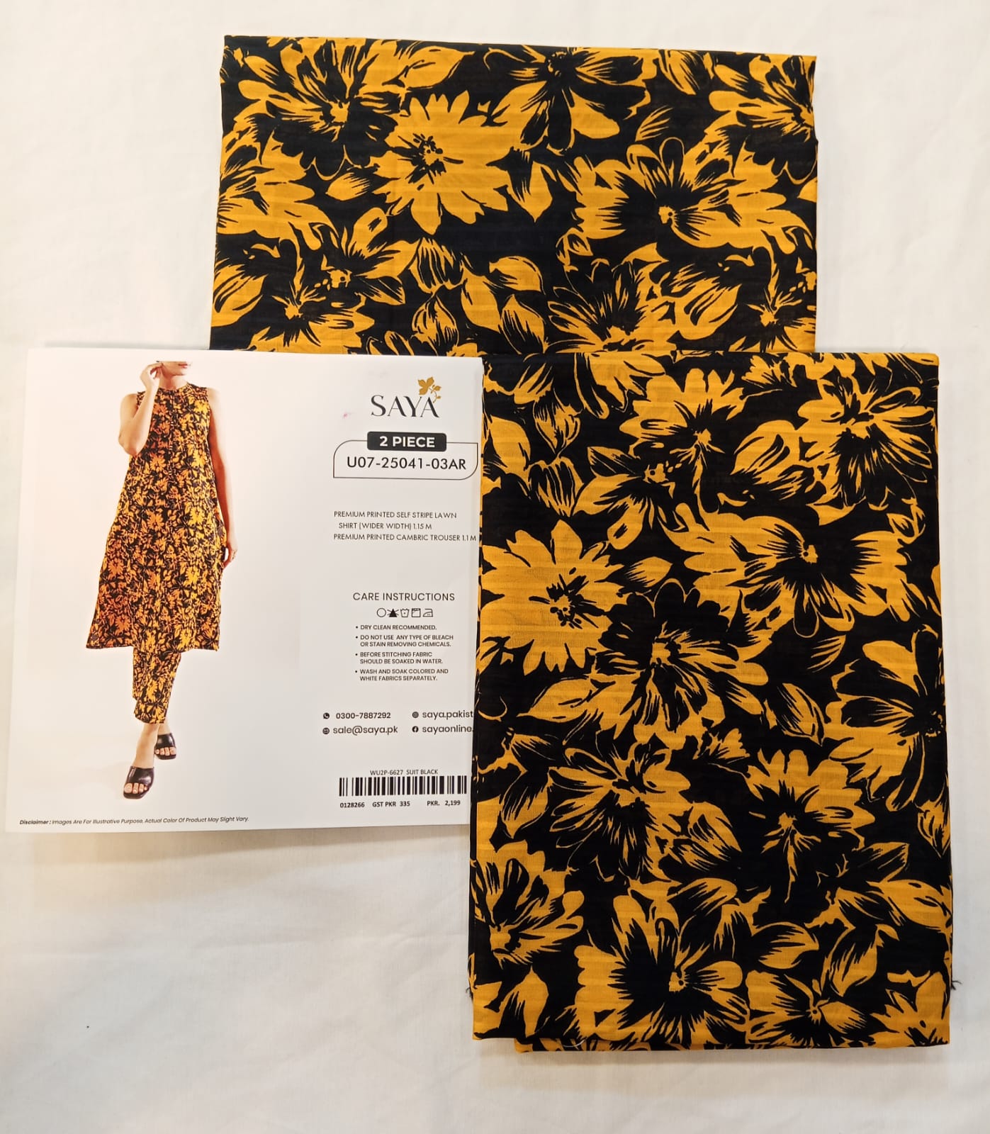 Model wearing Saya 2PC Unstitched Lawn Suit