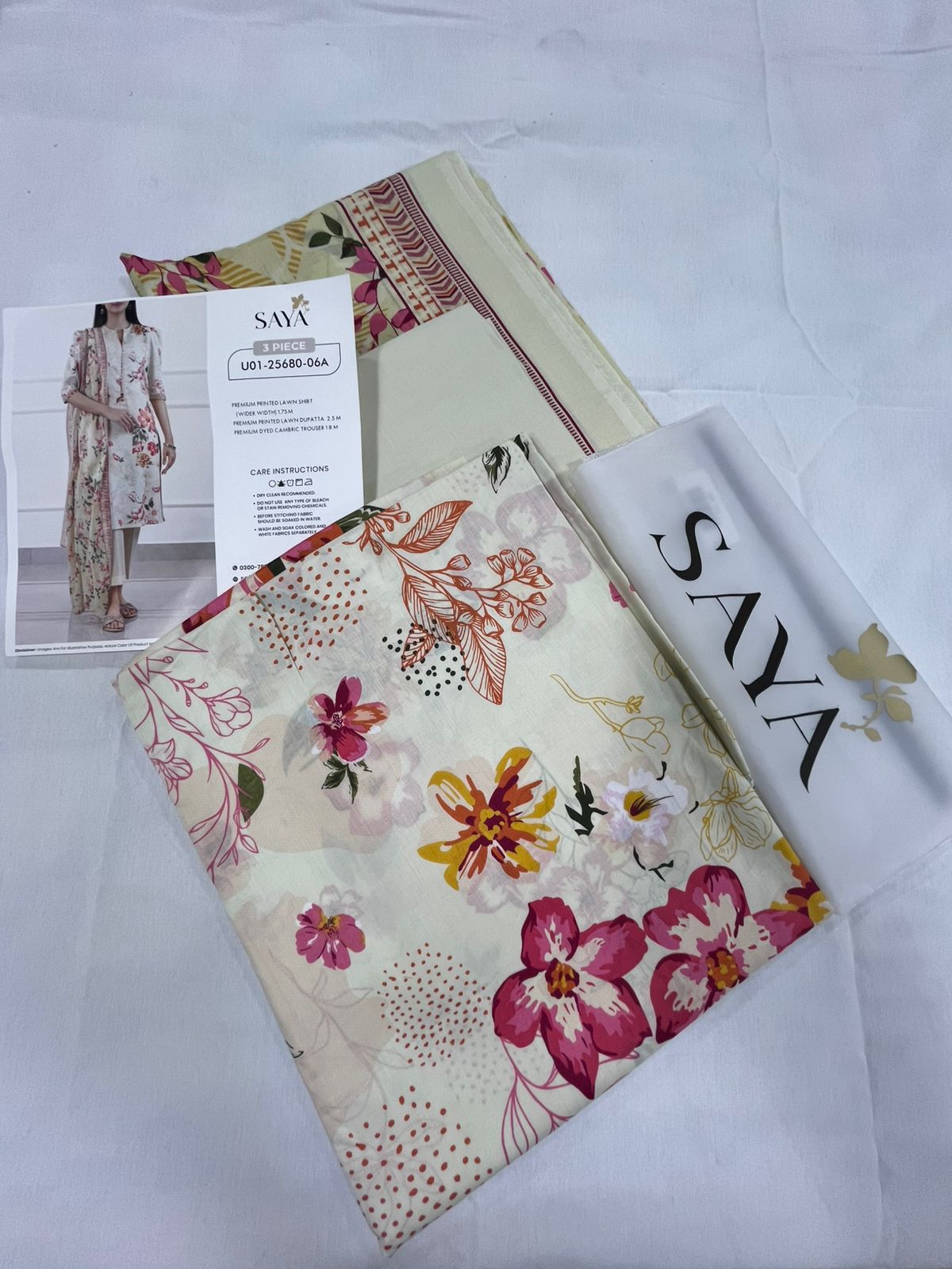 Ivory | Saya 3pc Unstitched Lawn Suit