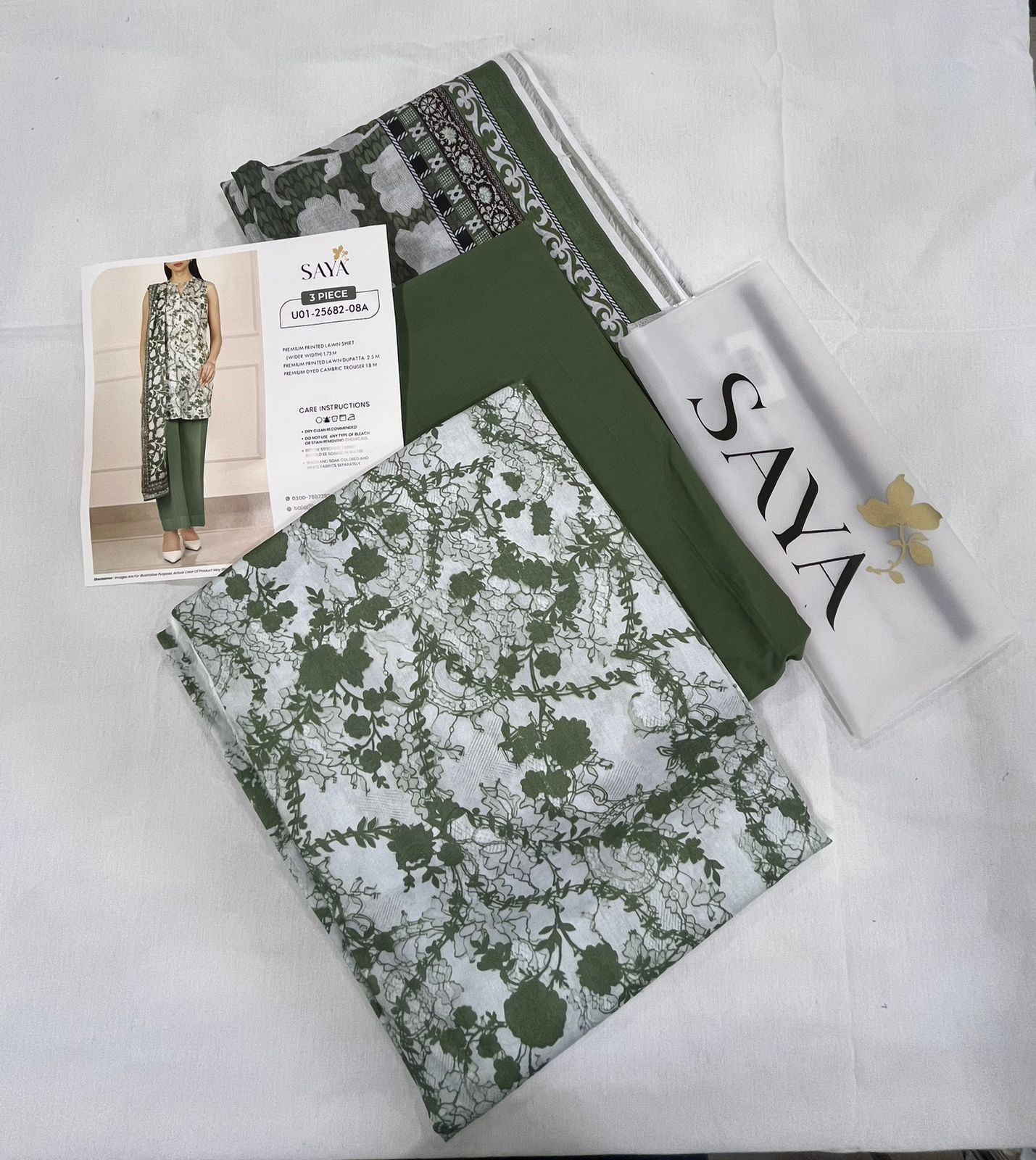 Green | Saya 3pc Unstitched Lawn Suit