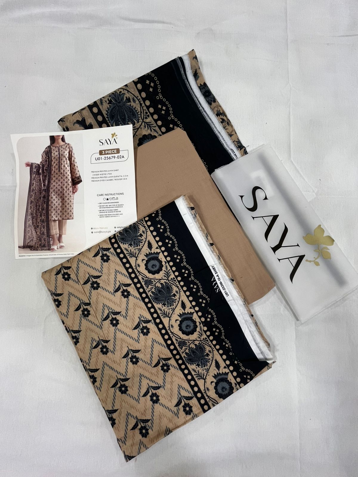 Beige | Saya 3pc Unstitched Lawn Suit