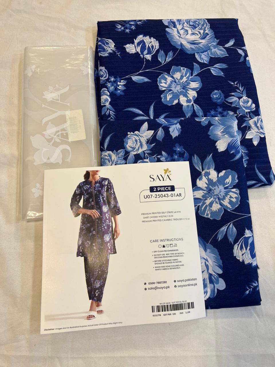 Saya 2pc Unstitched Lawn Suit | Royal Blue