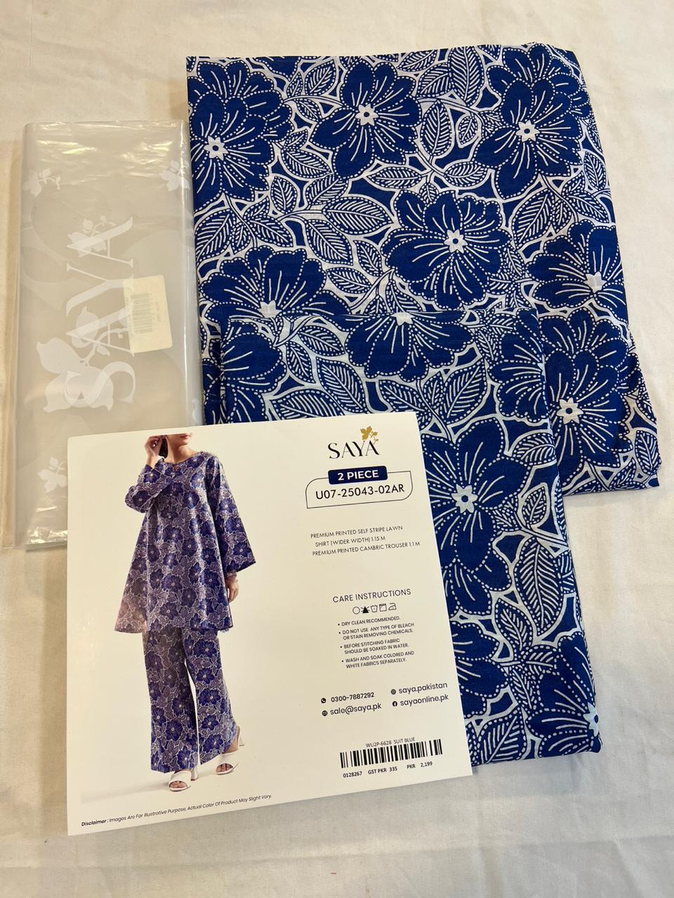 Saya 2pc Unstitched Lawn Suit | Blue