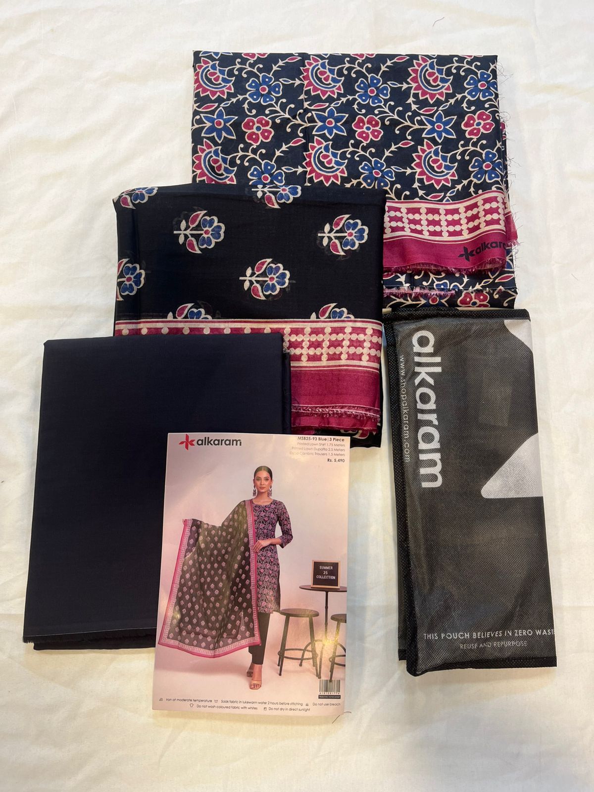 Black | Al-Karam 3pc Unstitched Lawn Suit