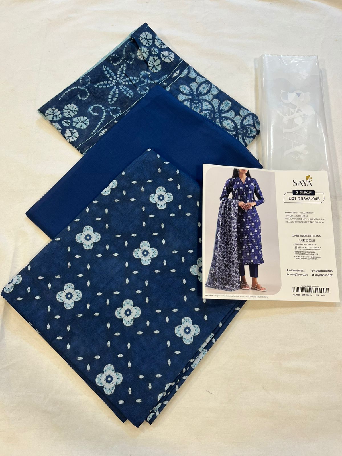 Blue | Saya 3pc Unstitched Lawn Suit