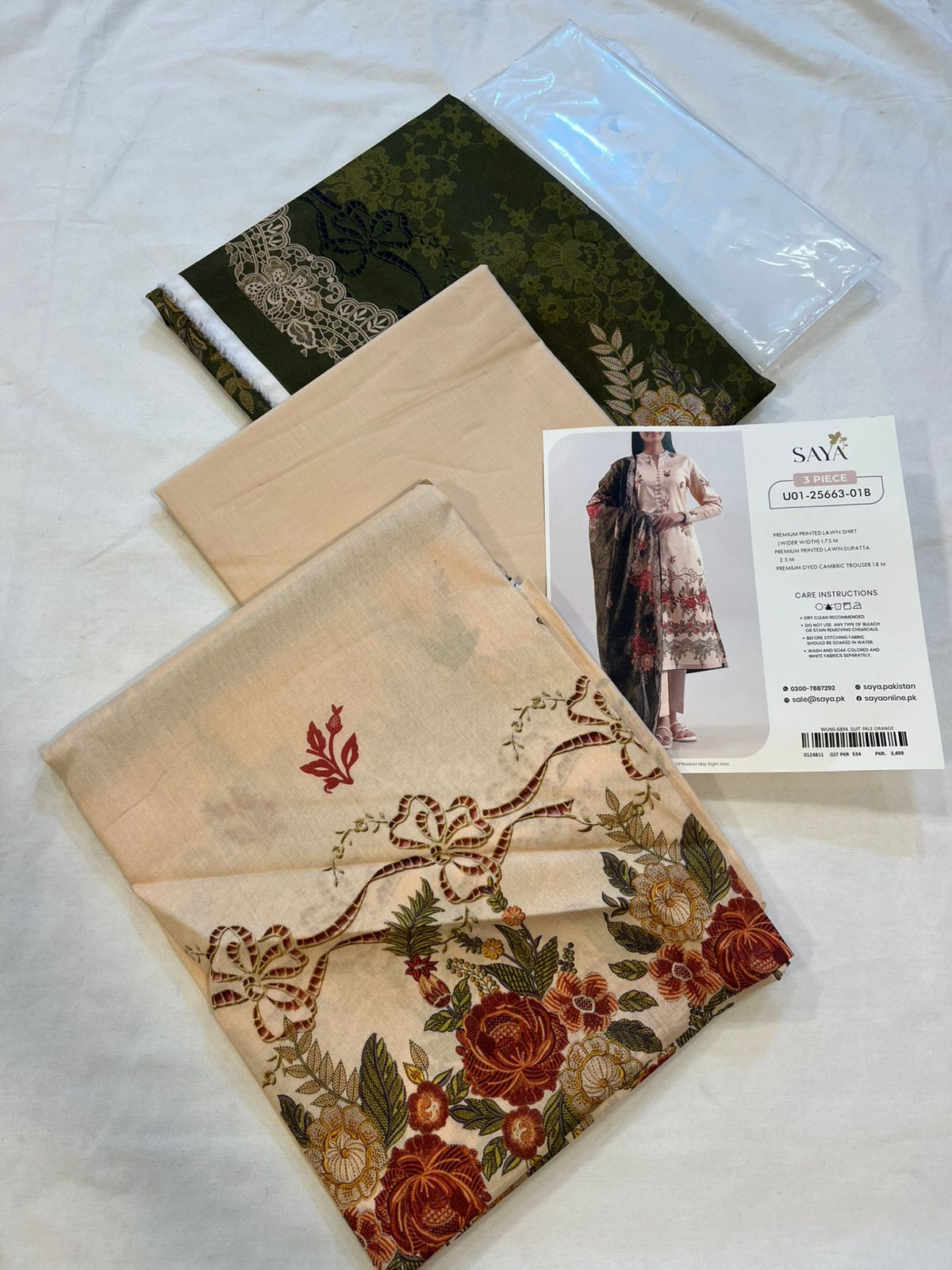 Pale Orange | Saya 3pc Unstitched Lawn Suit