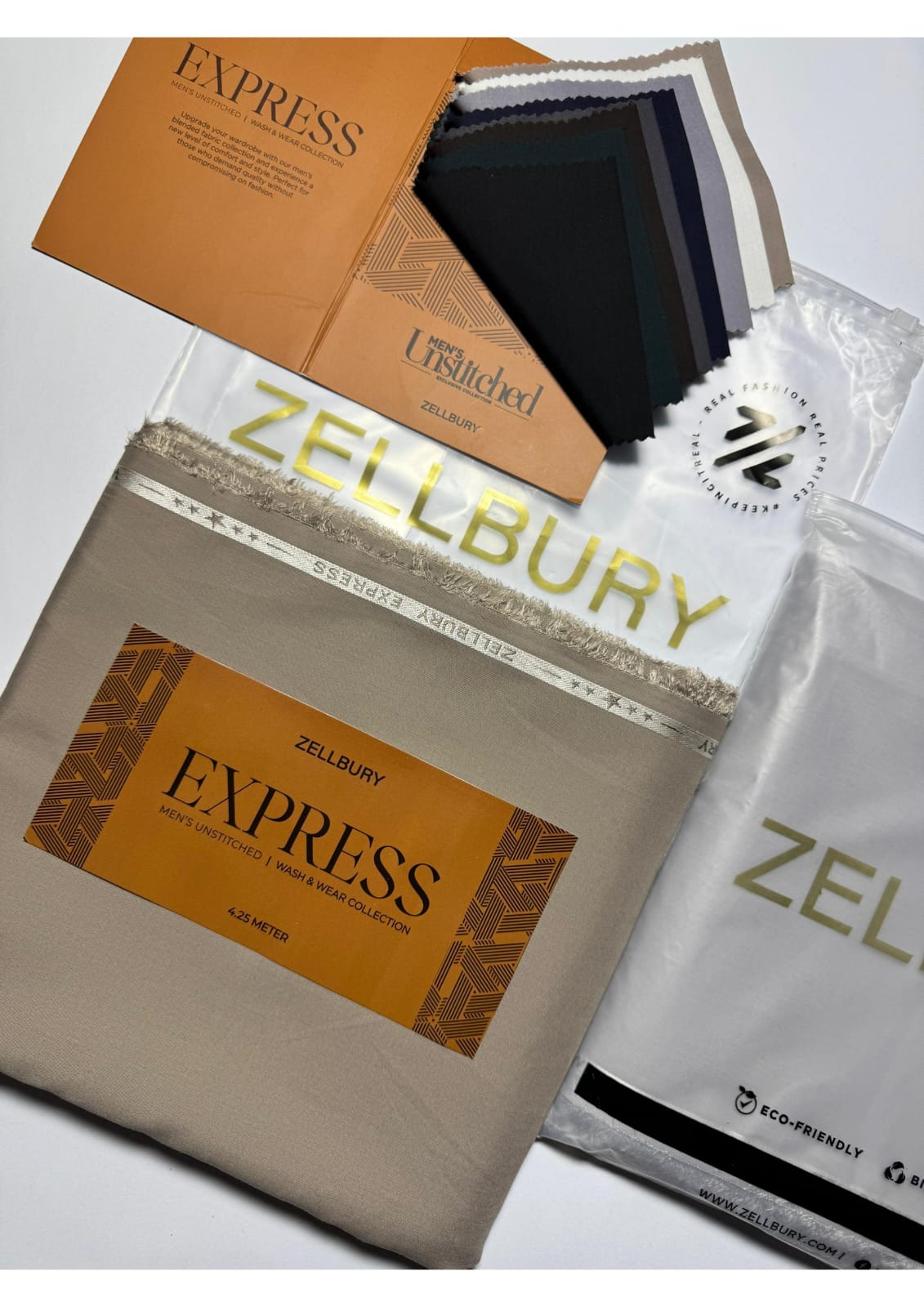 Close-up texture and weave of Oat Meal Zellbury Mens Wash and Wear 100% premium fine quality fabric.