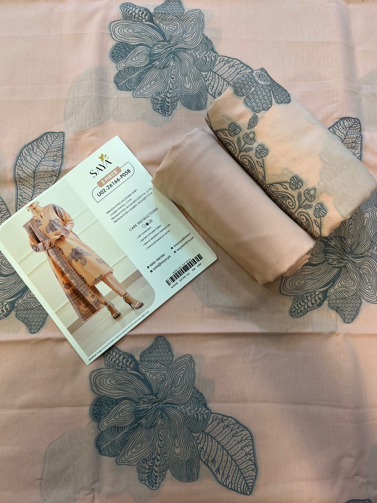 Peach | Saya 3pc Unstitched Cotton Jacquard 3-Piece