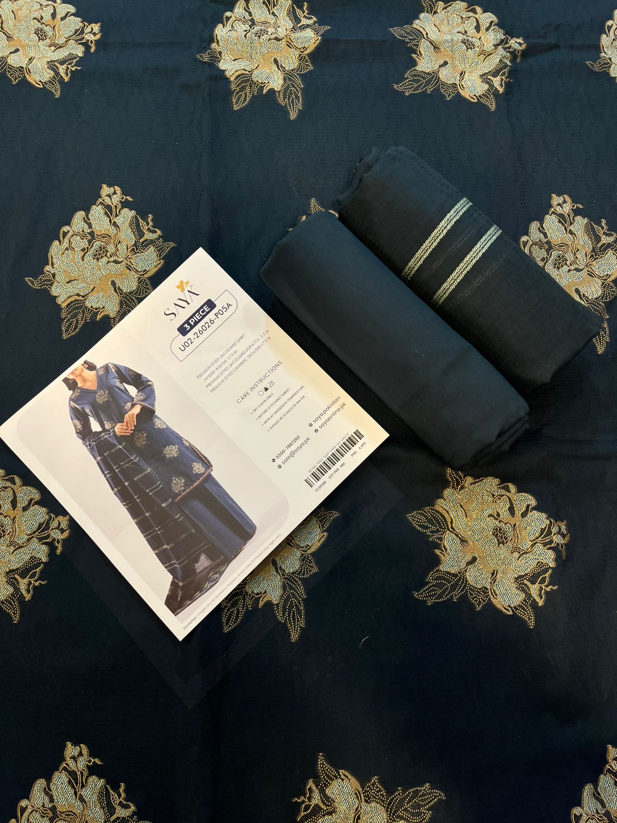 Dark Sea Green | Saya 3pc Unstitched Cotton Jacquard 3-Piece