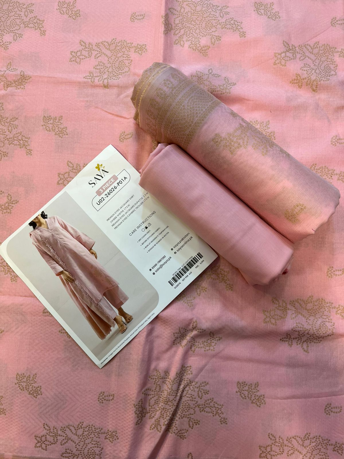 Light Pink | Saya 3pc Unstitched Cotton Jacquard 3-Piece