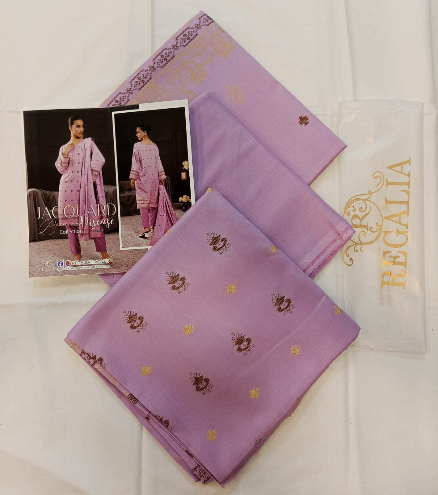 Close-up of the premium texture and weave of Lavender Regalia Jacquard Viscose 3pc.