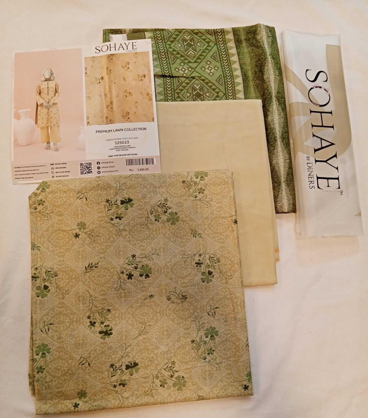Light Green | Sohaye By Diners 3pc Unstitched Lawn Suit